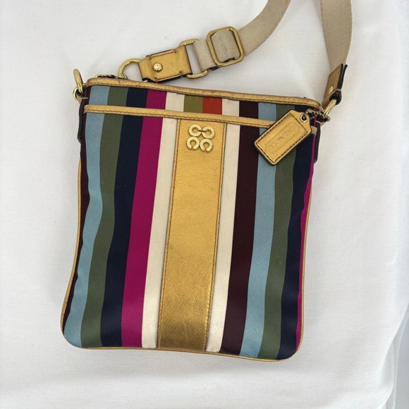 Coach Julia Legacy Striped Swingpack Crossbody Bag Gold Multicolor Eclectic - Picture 5 of 15